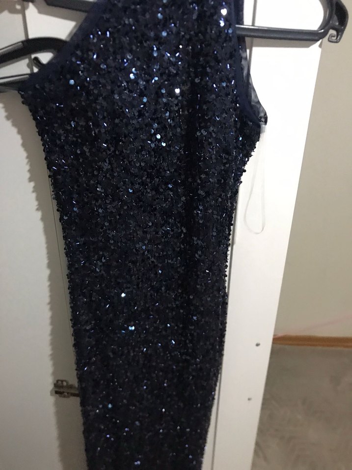 Lacivert Payetli Uzun Abiye Elbise - Görsel 3