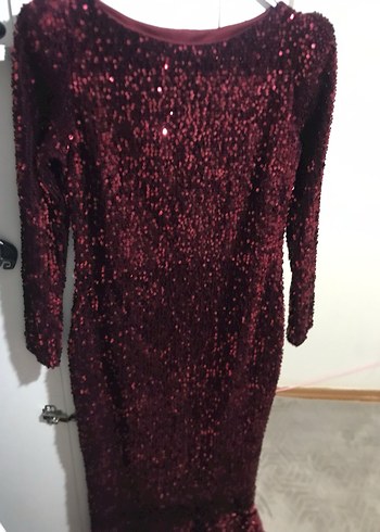 Bordo Parlak Uzun Abiye Elbise - Görsel 6
