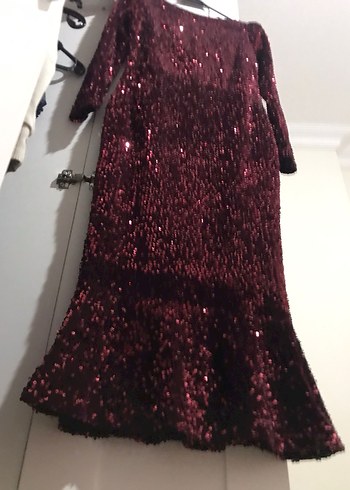 Bordo Parlak Uzun Abiye Elbise - Görsel 2