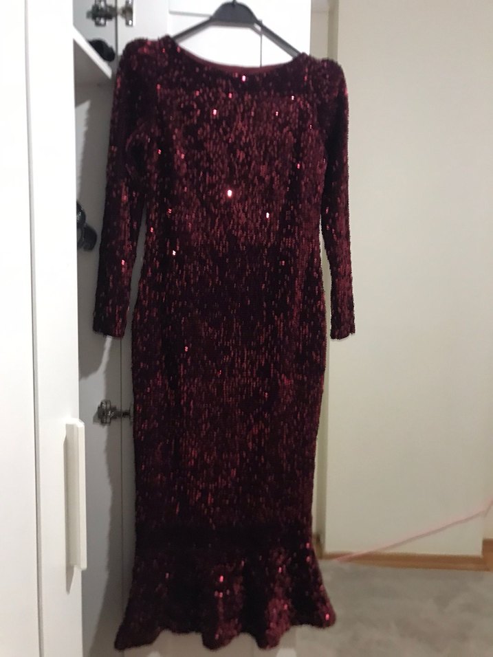 Bordo Parlak Uzun Abiye Elbise - Görsel 4