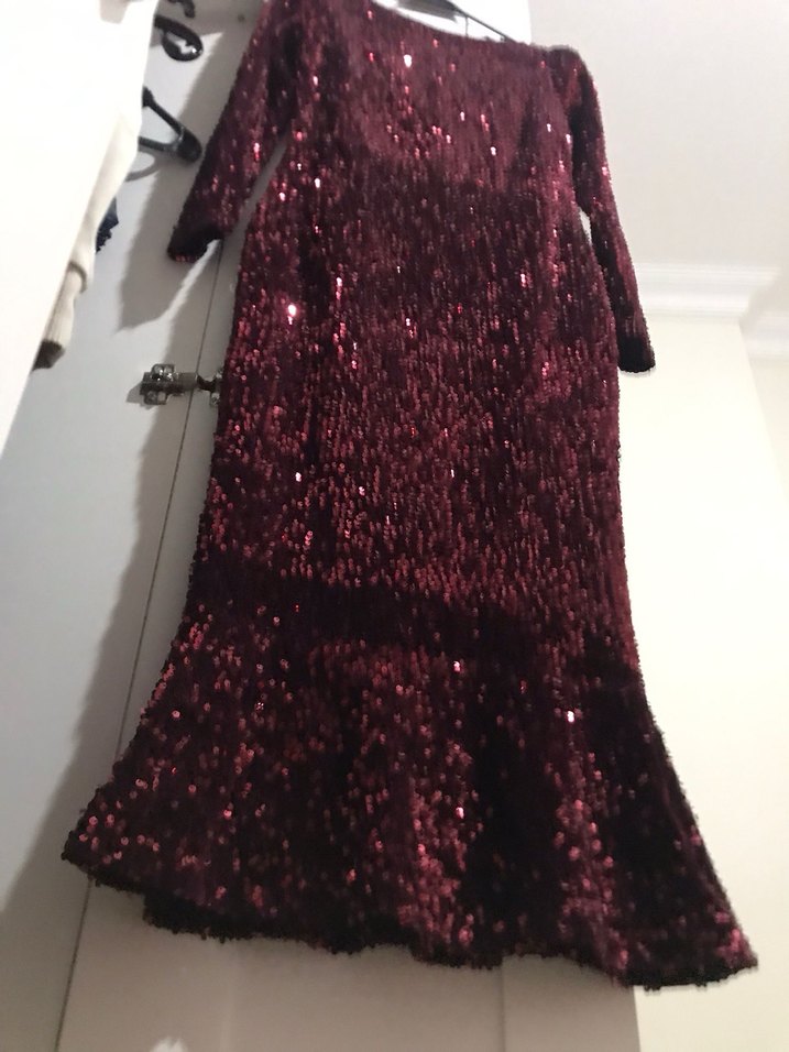 Bordo Parlak Uzun Abiye Elbise - Görsel 2