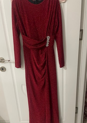 Bordo Drapeli Uzun Abiye Elbise - Görsel 2