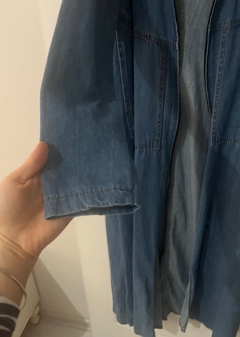 Kadın Mavi Uzun Denim Ceket - Görsel 2