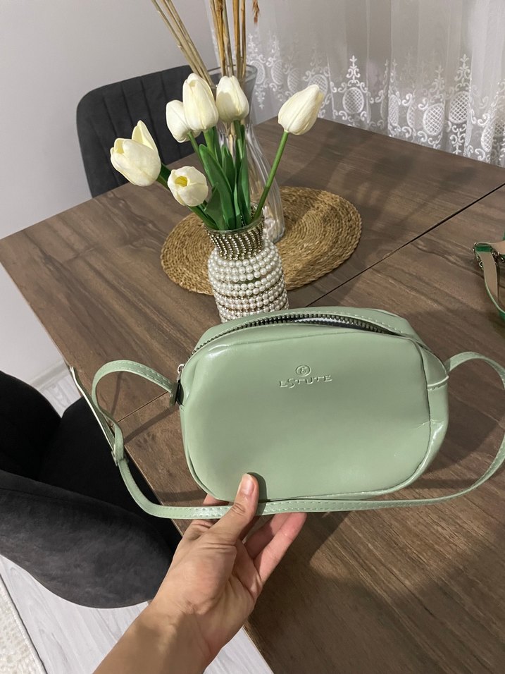 Yeşil Deri Püsküllü Bohem Çanta - Görsel 2