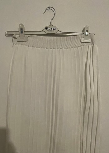 Kadın Beyaz Pilili Midi Keten Etek