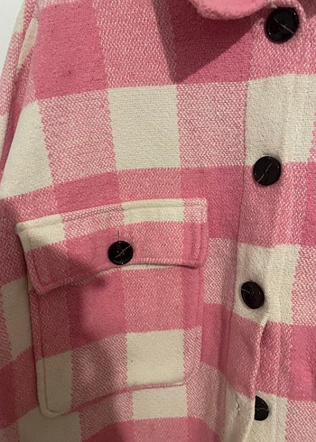 LC Waikiki Düğmeli Pembe Ekose Oversize Gömlek