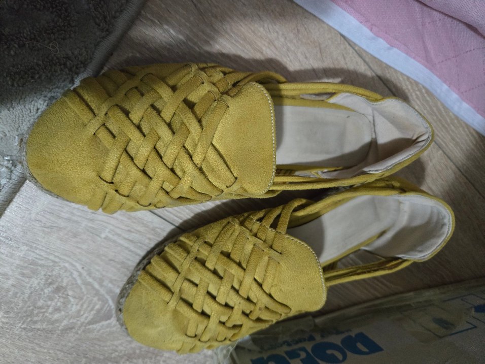 Sarı Süet Kadın Dolgu Topuk Espadril - Görsel 2