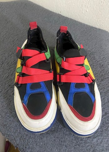 Renkli Kadın Spor Ayakkabı Platform Topuklu - Görsel 2