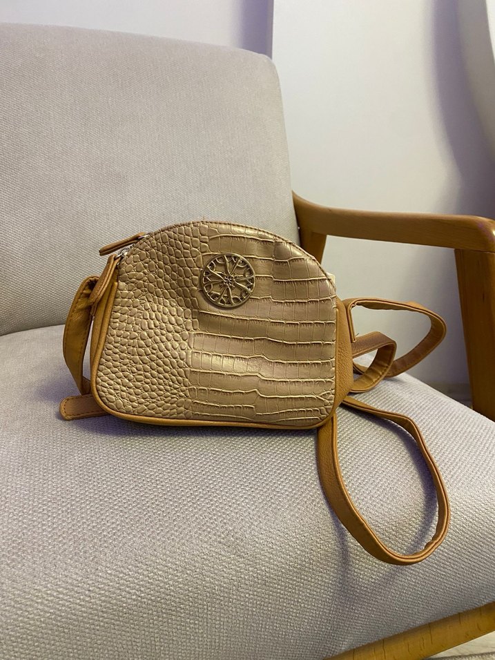 Bej Yılan Desenli Deri Kadın Çanta - Görsel 2