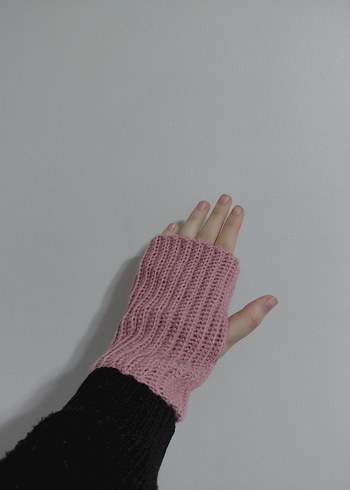 Pembe Örgü Kadın Eldiven - Görsel 3