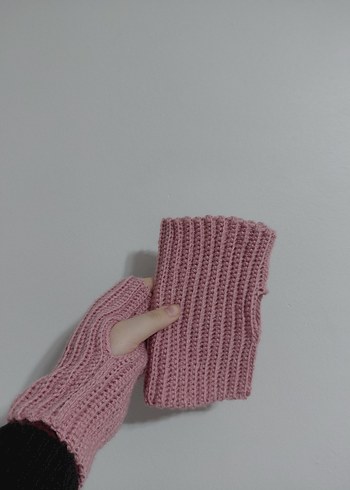 Pembe Örgü Kadın Eldiven - Görsel 2
