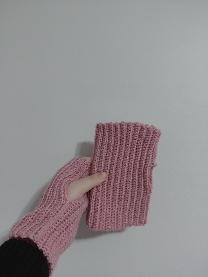 Pembe Örgü Kadın Eldiven - Görsel 2