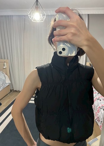 H&M Fermuarlı Siyah Kadın Crop Yelek