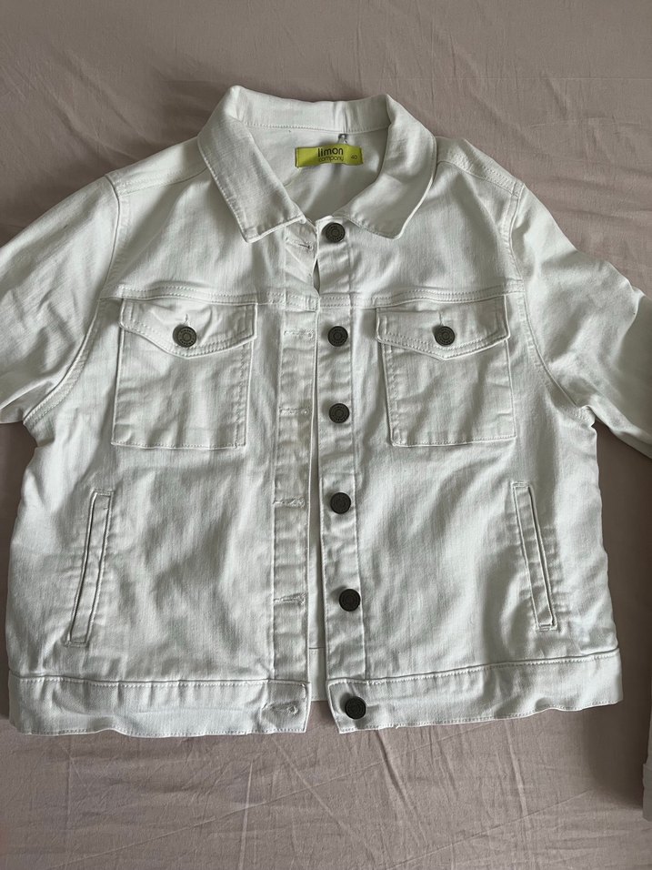 Beyaz kadın kot ceket - Görsel 3