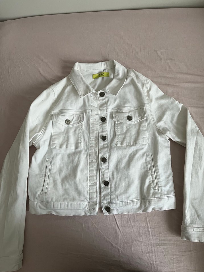 Beyaz kadın kot ceket - Görsel 2