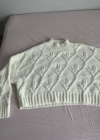 Beyaz Örgü Kadın Kazak - Görsel 3