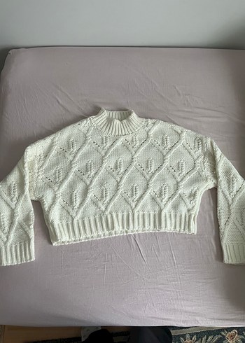 Beyaz Örgü Kadın Kazak - Görsel 2