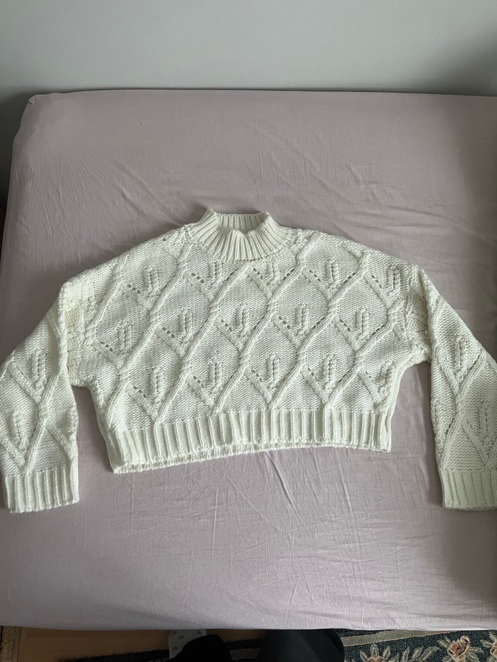 Beyaz Örgü Kadın Kazak - Görsel 2