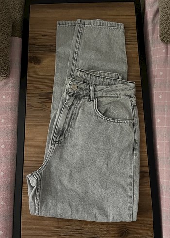 Gri Kadın mom jean Pantolon - Görsel 2