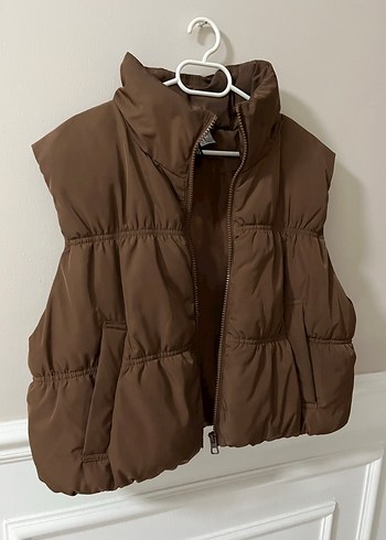 HM crop kahverengi şişme yelek - Görsel 2