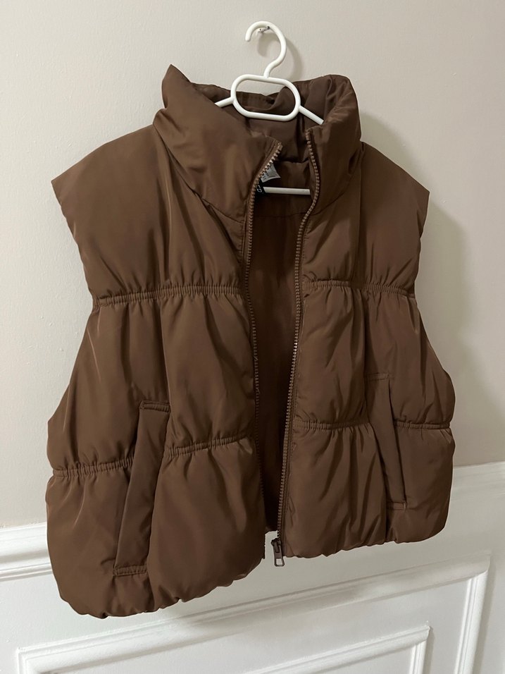 HM crop kahverengi şişme yelek - Görsel 2