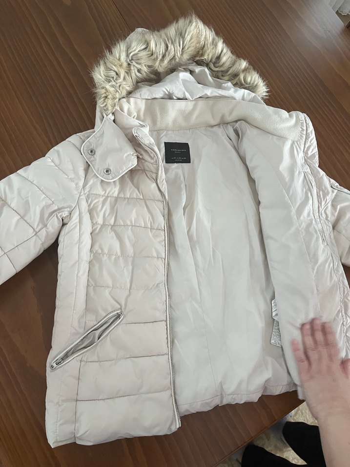 Zara krem beyaz gibi Kürklü Kadın Kışlık Mont - Görsel 2