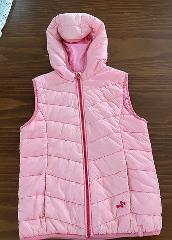 Kız Çocuk Pembe Kapüşonlu Fermuarlı Yelek - Görsel 3