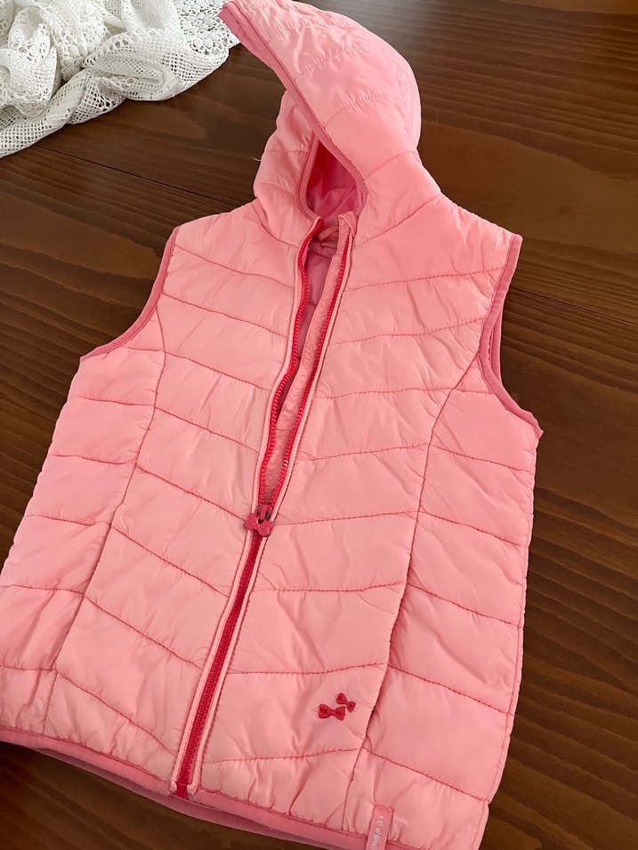 Kız Çocuk Pembe Kapüşonlu Fermuarlı Yelek - Görsel 2