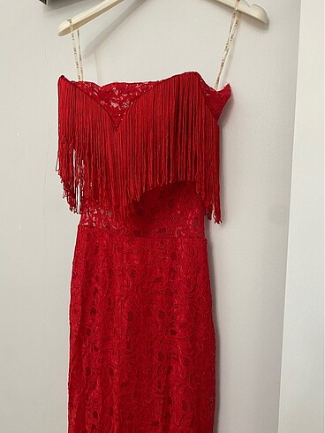 Kırmızı güpür elbise - Görsel 2