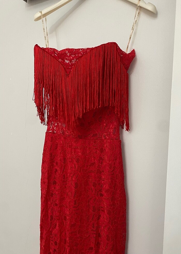 Kırmızı güpür elbise - Görsel 2