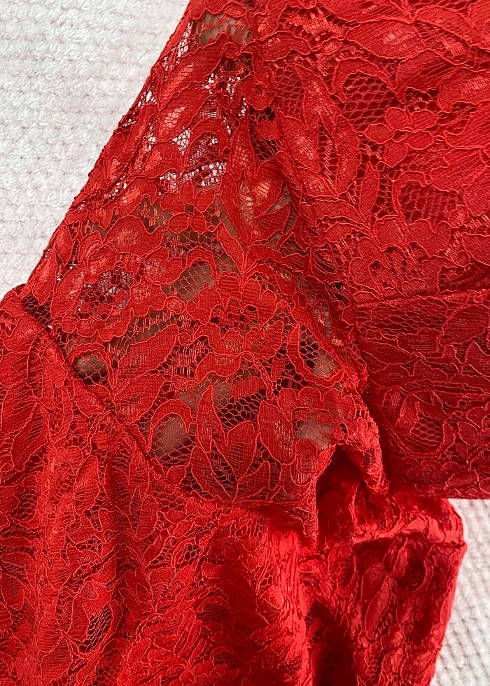 Kırmızı güpür elbise - Görsel 4