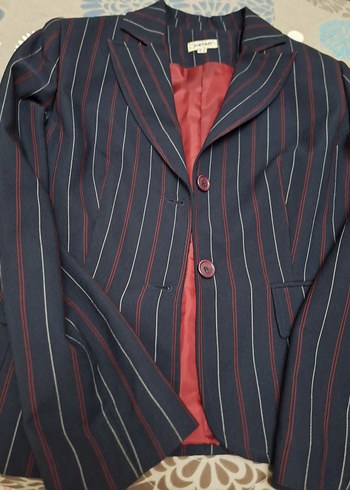 Bordo Çizgili Kadın Blazer Ceket ve pantalon takımı - Görsel 4