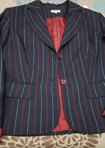 Bordo Çizgili Kadın Blazer Ceket ve pantalon takımı - Görsel 3