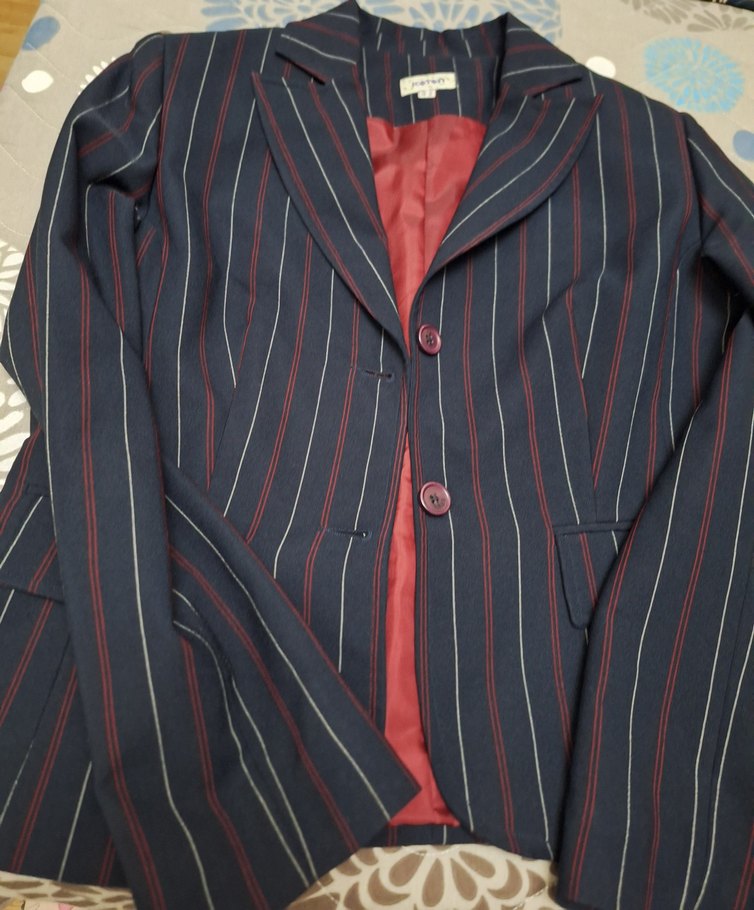 Bordo Çizgili Kadın Blazer Ceket ve pantalon takımı - Görsel 4