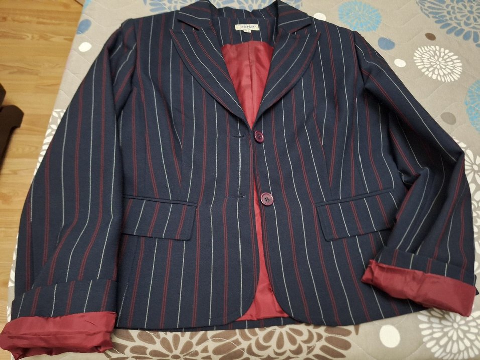 Bordo Çizgili Kadın Blazer Ceket ve pantalon takımı - Görsel 3