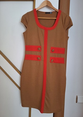 Kahverengi Retro Midi Elbise