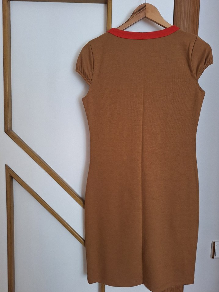 Kahverengi Retro Midi Elbise - Görsel 3