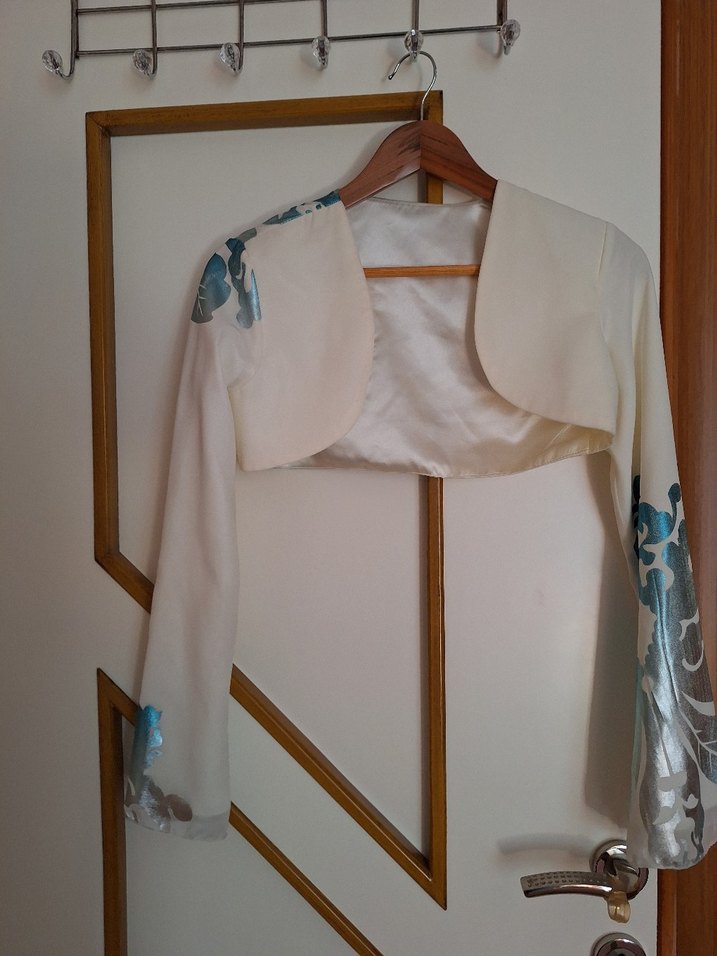 Mavi Desenli Drapeli Uzun Kollu Bolero - Görsel 2