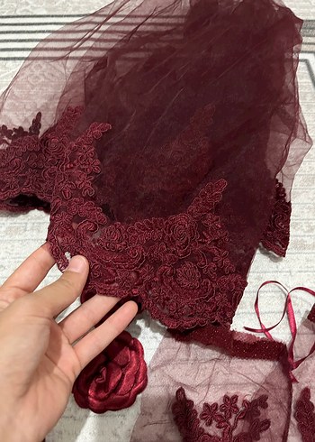 Bordo Dantel Vintage Gotik Düğün Aksesuar Seti
