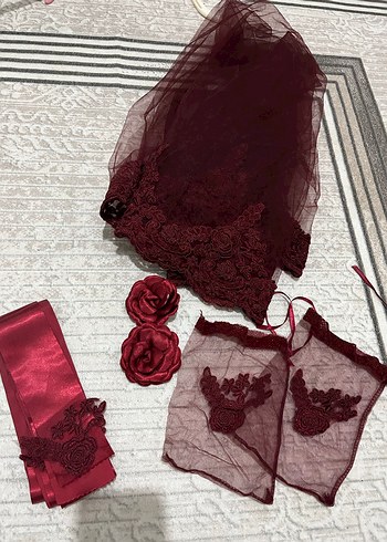  Beden Bordo Dantel Vintage Gotik Düğün Aksesuar Seti