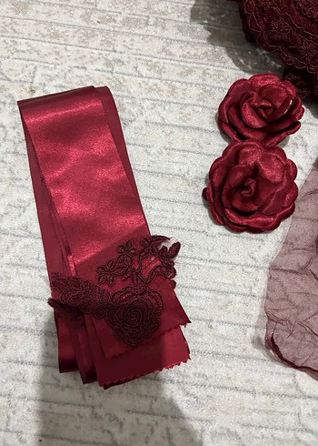  Beden bordo Renk Bordo Dantel Vintage Gotik Düğün Aksesuar Seti