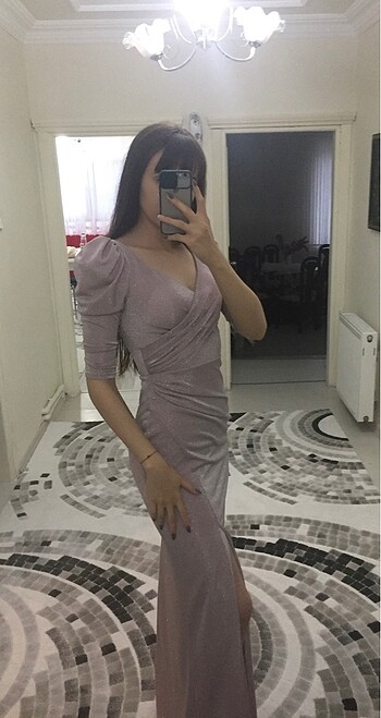 Toz pembe abiye elbise
