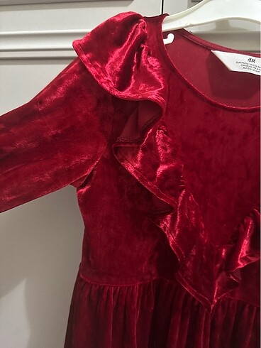 H&M Kırmızı kadife kız çocuk yılbaşı parti elbisesi