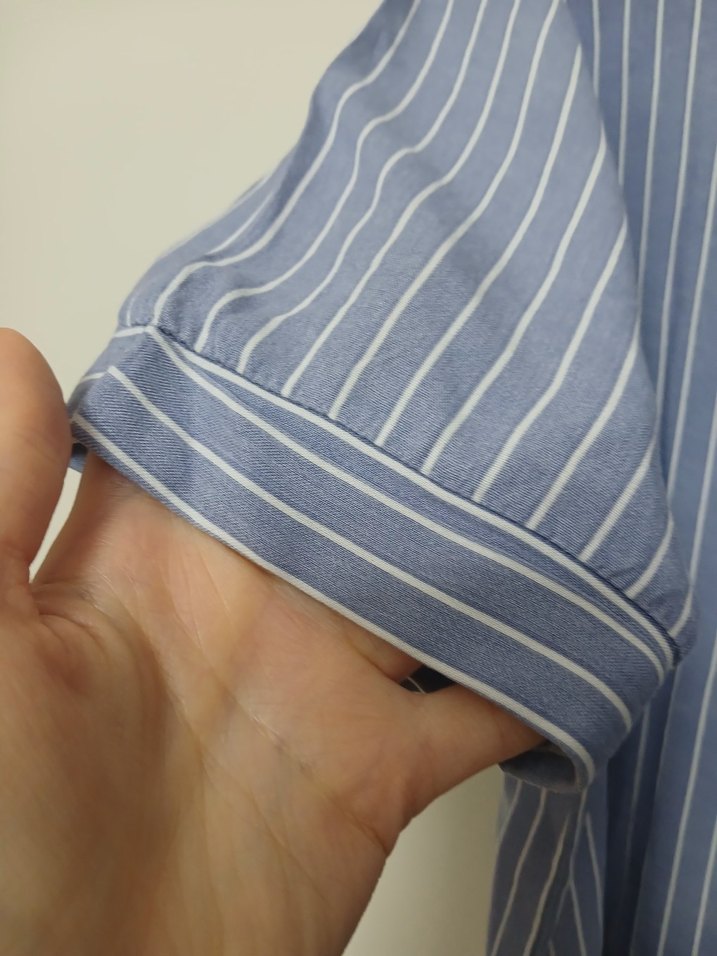 Fermuarlı Çizgili Mavi Beyaz Çizgili Kadın Gömlek - Görsel 4