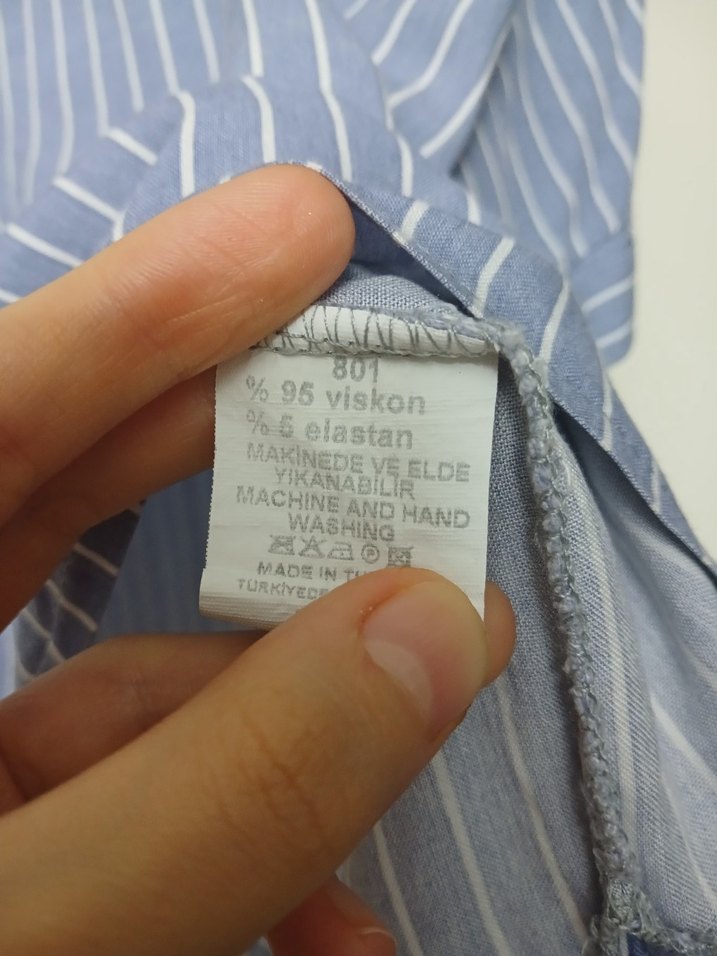 Fermuarlı Çizgili Mavi Beyaz Çizgili Kadın Gömlek - Görsel 5