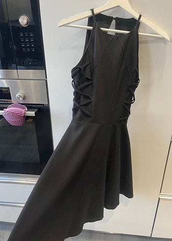 Siyah Mini Strappy Fırfırlı Gotik Elbise - Görsel 3