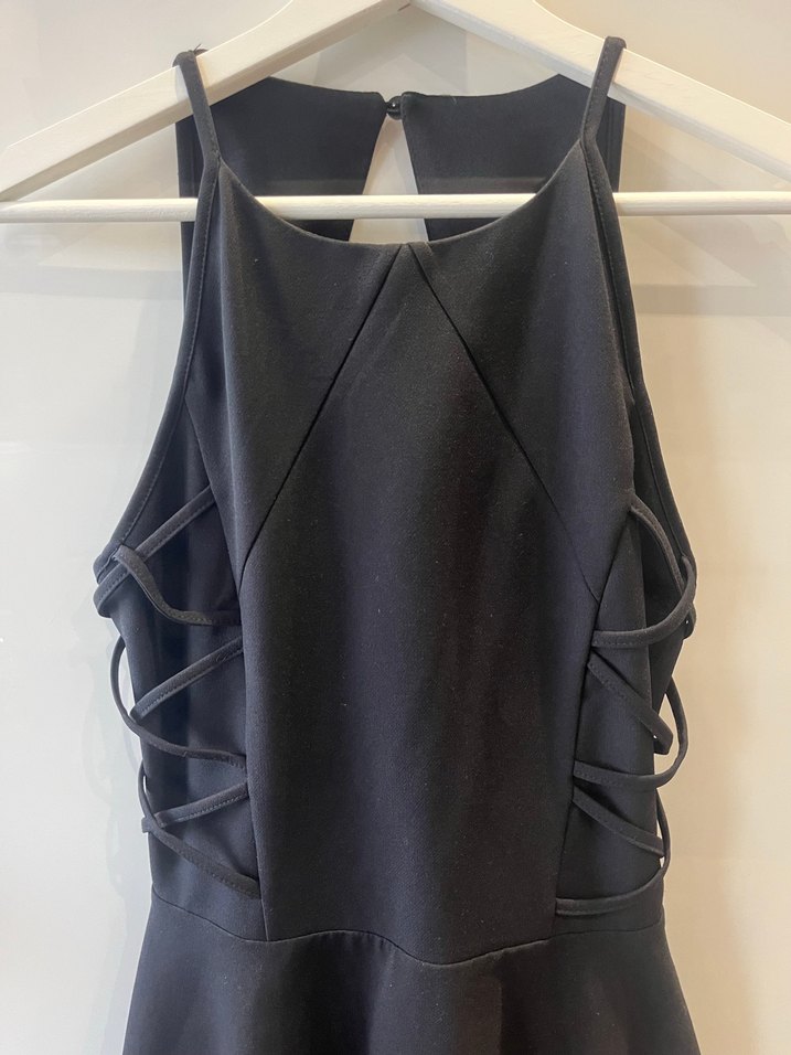 Siyah Mini Strappy Fırfırlı Gotik Elbise - Görsel 2