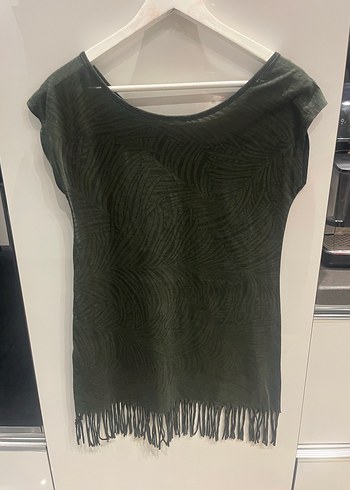 Püsküllü Siyah Bohem Kısa Kollu plaj elbise - Görsel 4