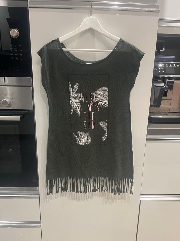 Püsküllü Siyah Bohem Kısa Kollu plaj elbise - Görsel 2