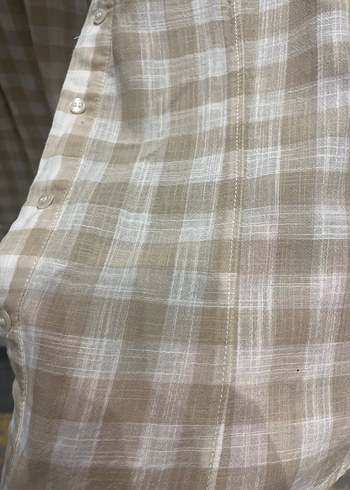 Bej Keten Düğmeli Uzun Kollu Kadın Gömlek - Görsel 6